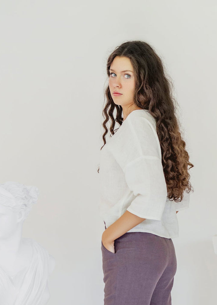 Linen - 3/4 Sleeve Boxy Top, Short Length