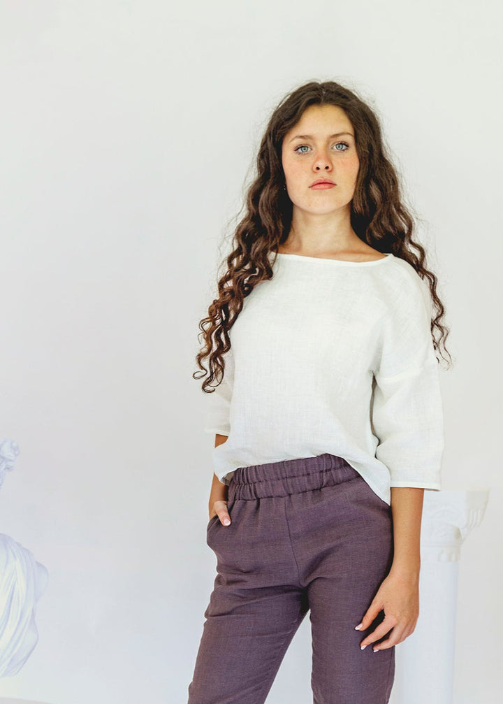 Linen - 3/4 Sleeve Boxy Top, Short Length