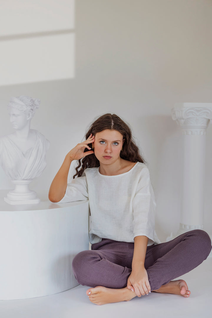 Linen - 3/4 Sleeve Boxy Top, Short Length
