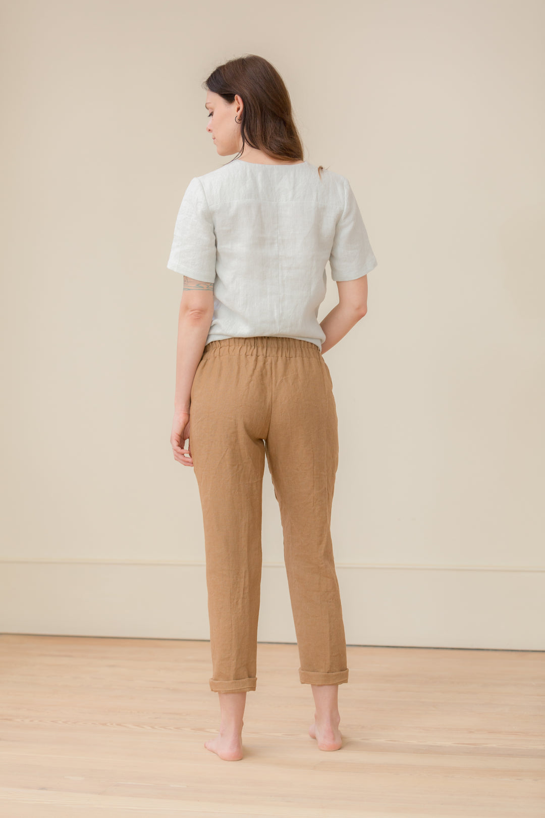 Linen - Straight Pant, Full Length, Elastic Waist