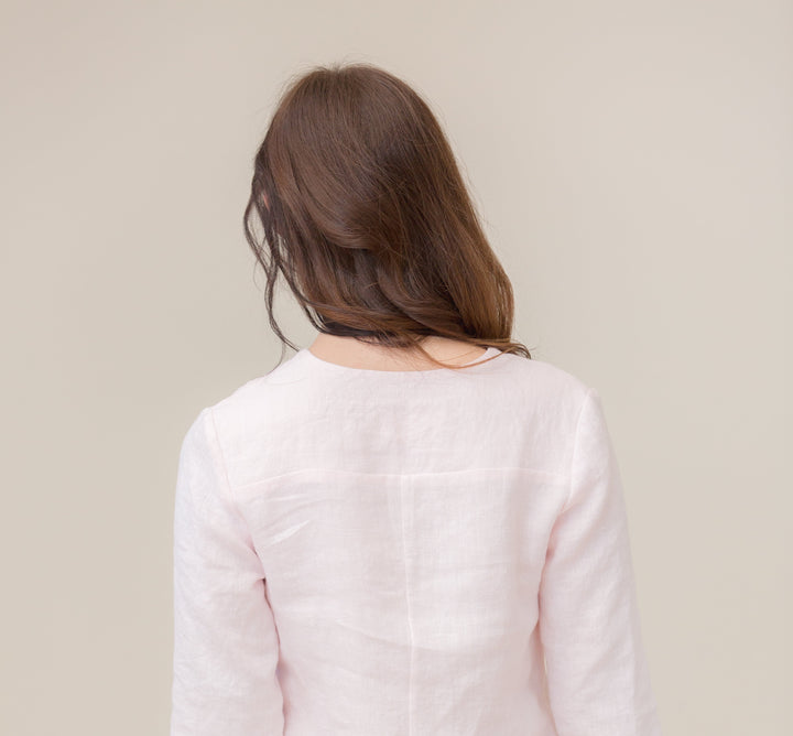 Linen - Vneck Top, Standard Length, 3/4 Sleeve