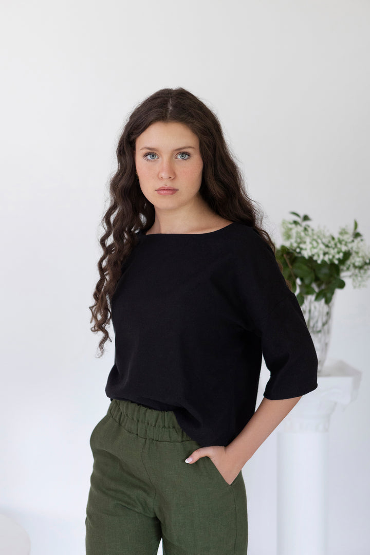Raw Silk - 3/4 Sleeve Boxy Top, Short Length