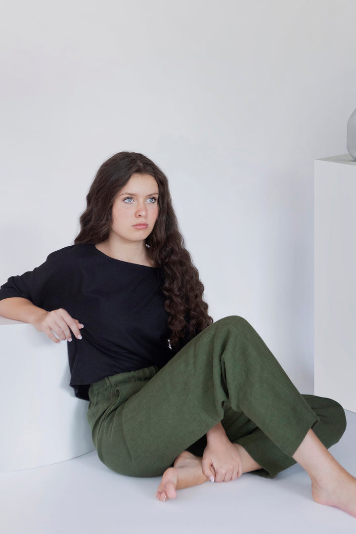 Raw Silk - 3/4 Sleeve Boxy Top, Short Length
