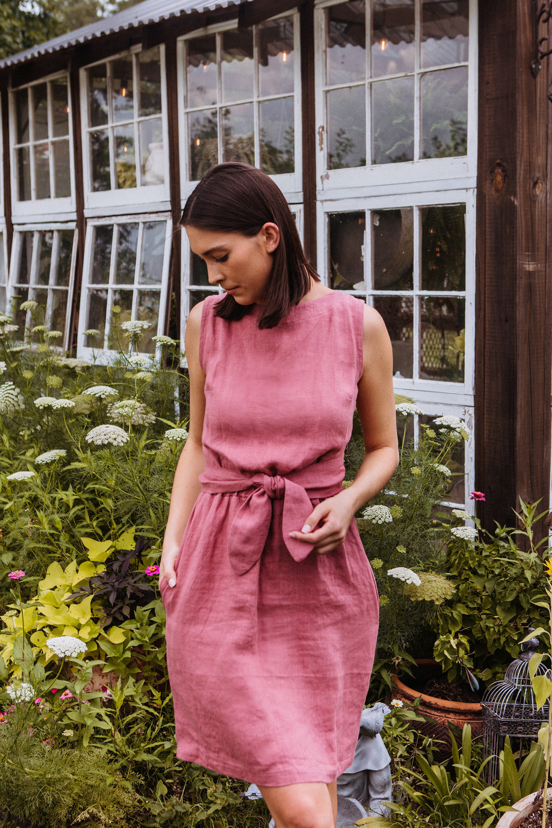 Linen - Wrap Back Dress, Sleeveless, Standard Length