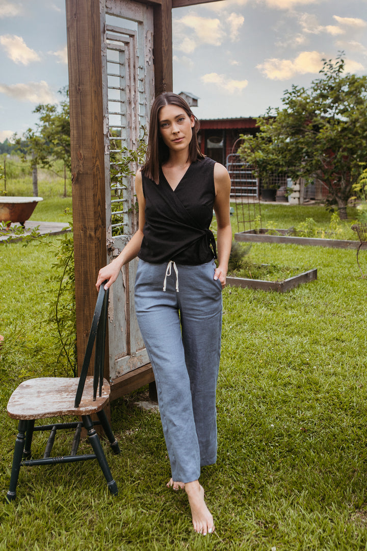 Linen - Wide Leg Pant, Full Length, Elastic/Drawstring Waist