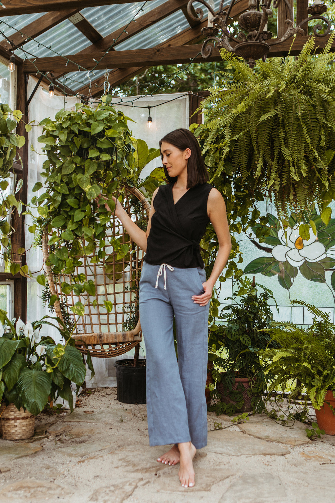 Linen - Wide Leg Pant, Full Length, Elastic/Drawstring Waist