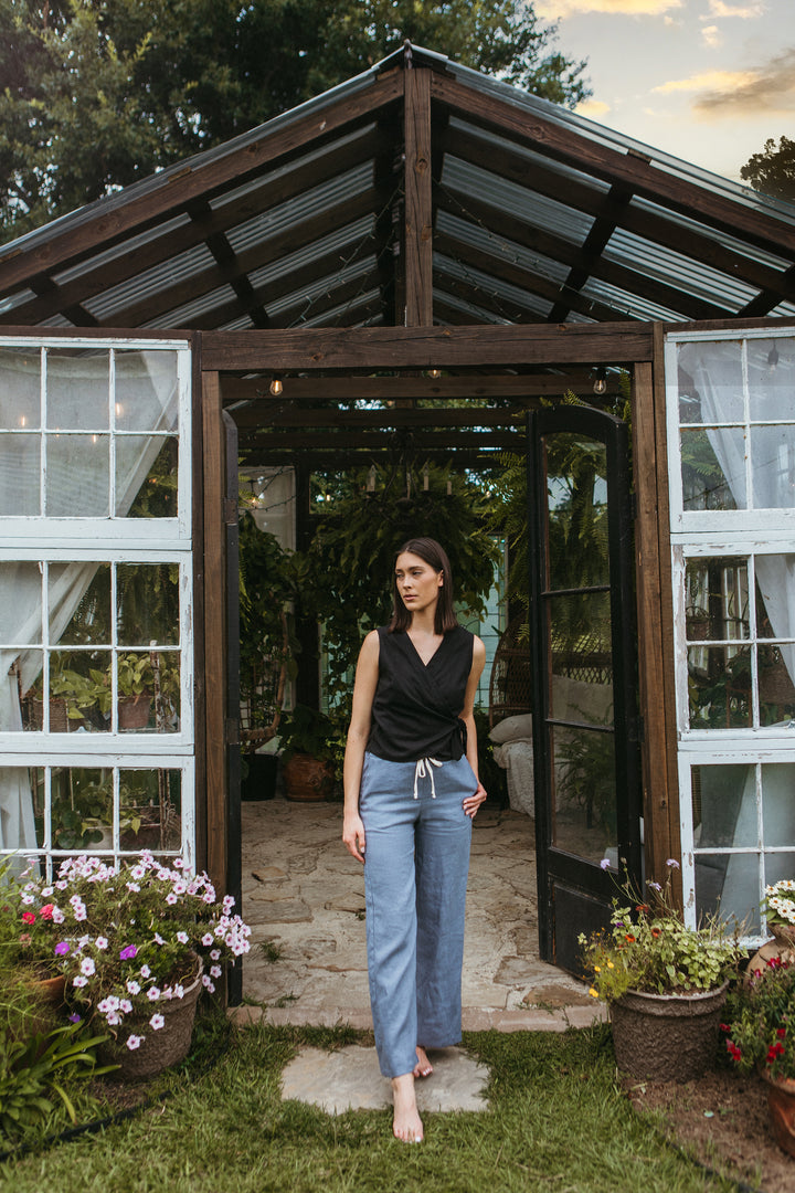 Linen - Wide Leg Pant, Full Length, Elastic/Drawstring Waist