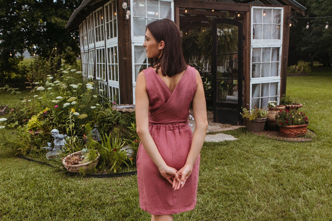 Linen - Wrap Back Dress, Sleeveless, Standard Length