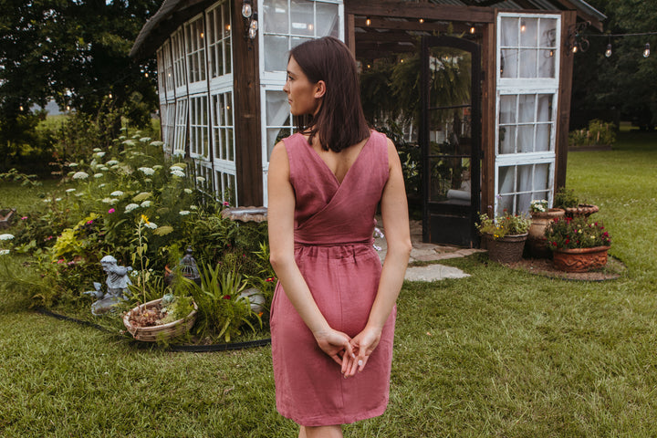 Linen - Wrap Back Dress, Sleeveless, Standard Length