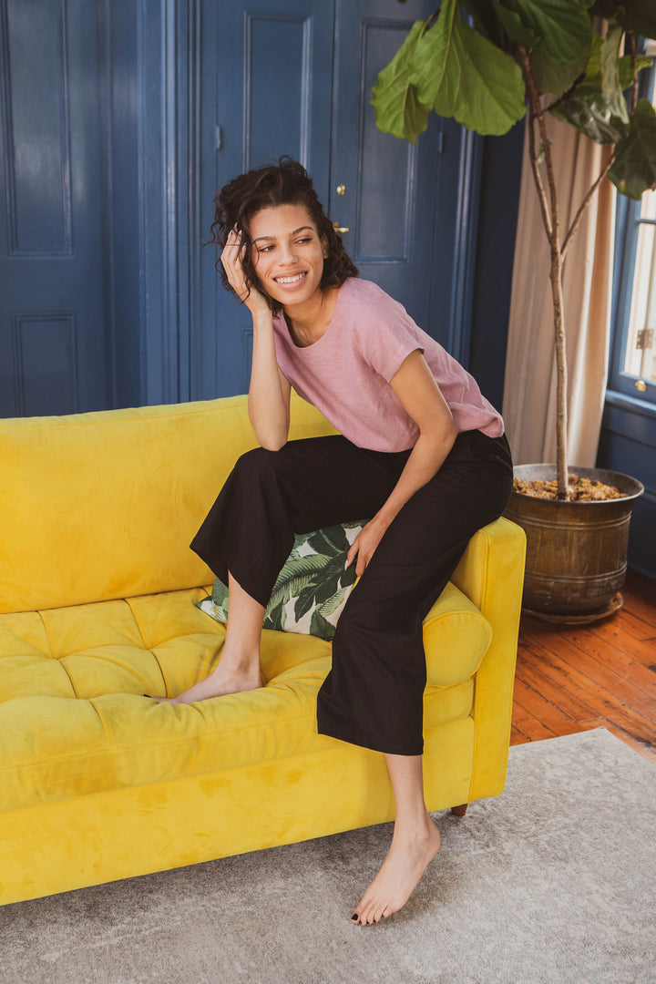 Raw Silk - Wide Leg Pant, Cropped, Flat Front