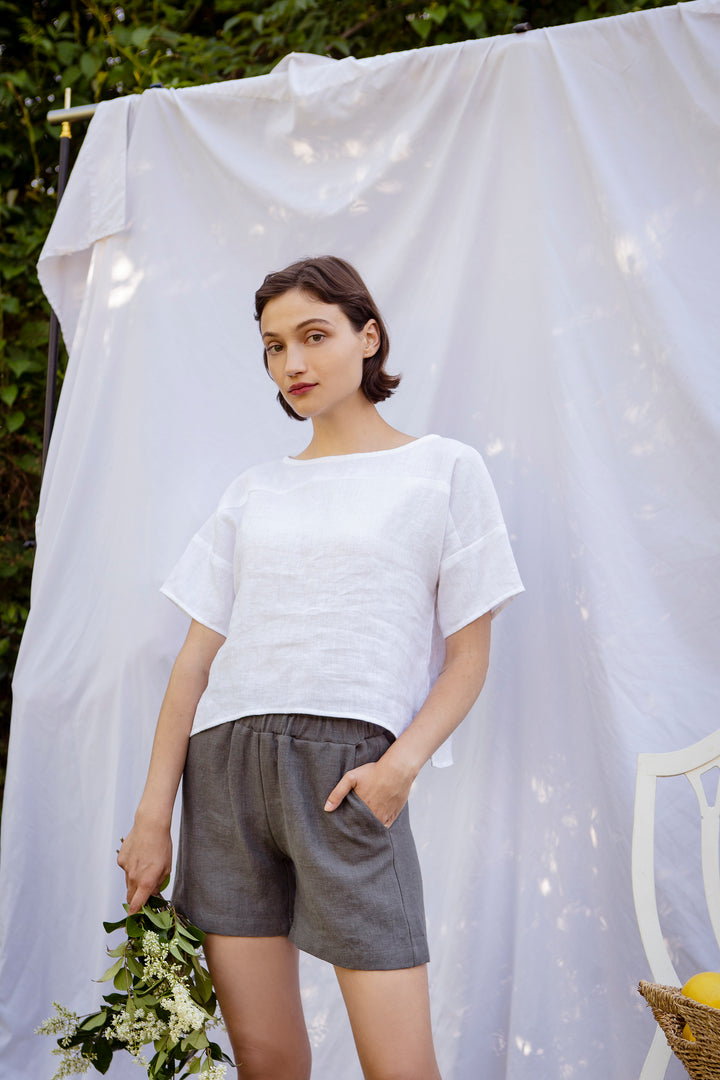 Linen - Shorts, Elastic Waist