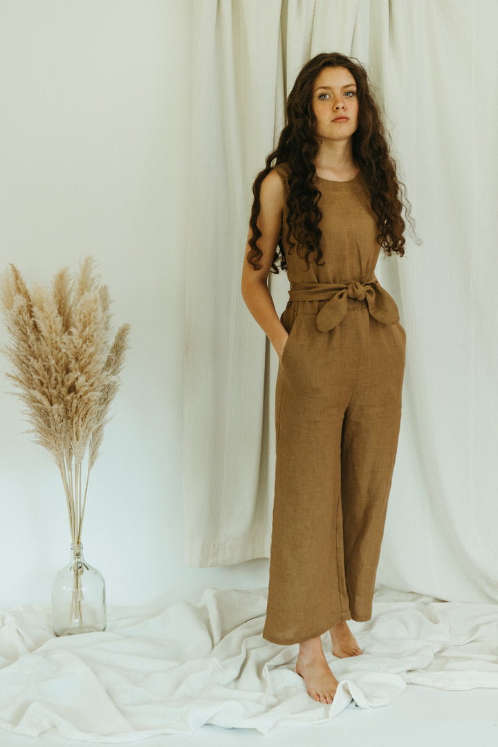 Linen - Wrap Back Jumpsuit, Sleeveles