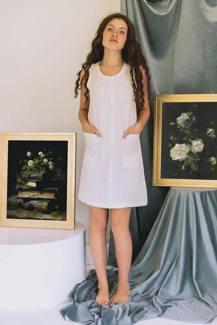 Linen - Shift Dress, Standard Length, Sleeveless