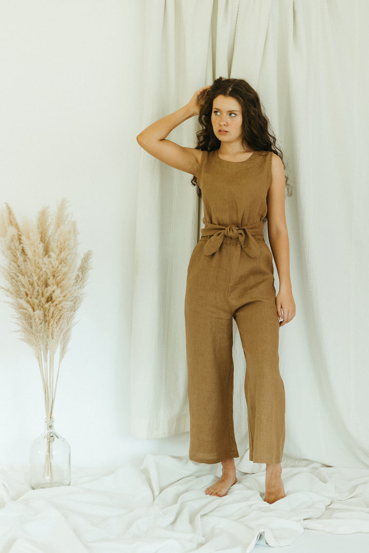 Linen - Wrap Back Jumpsuit, Sleeveles