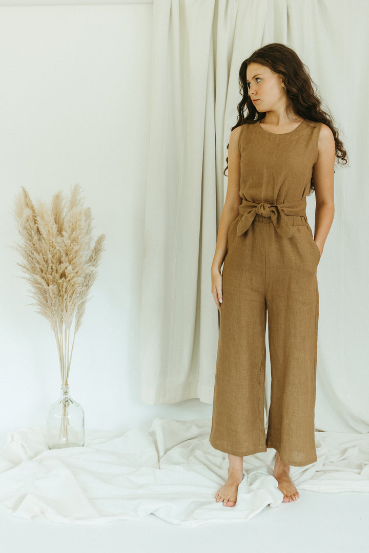Linen - Wrap Back Jumpsuit, Sleeveles