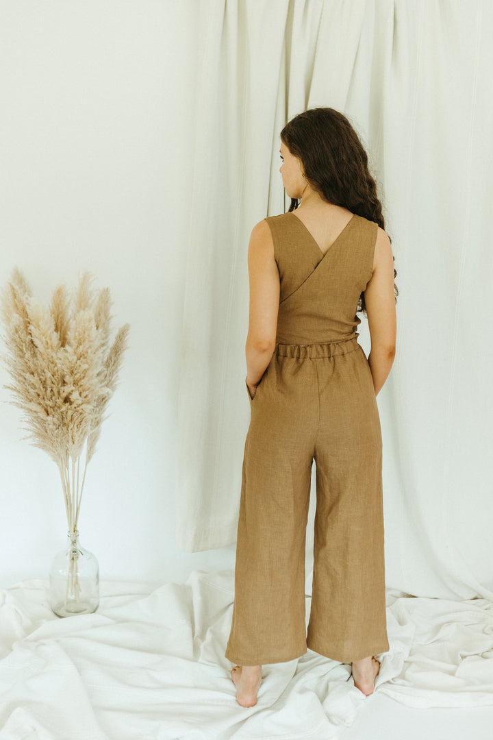 Linen - Wrap Back Jumpsuit, Sleeveles