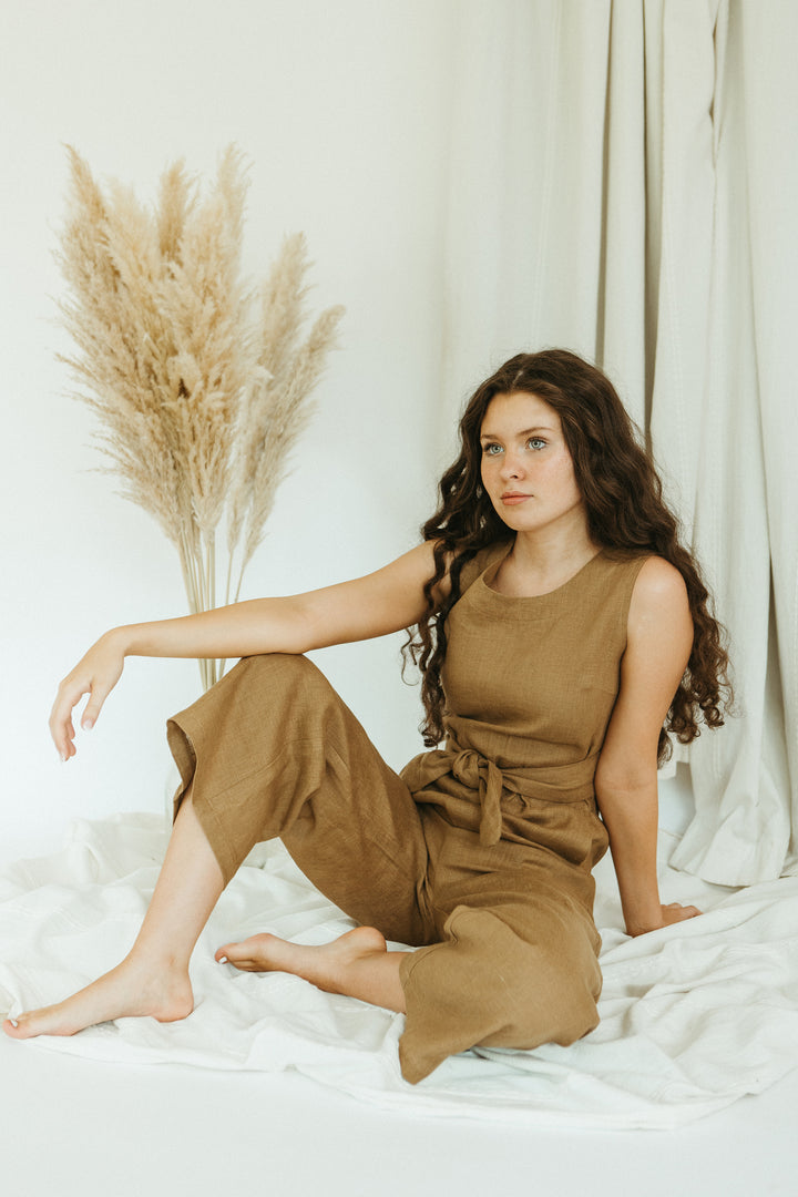 Linen - Wrap Back Jumpsuit, Sleeveles
