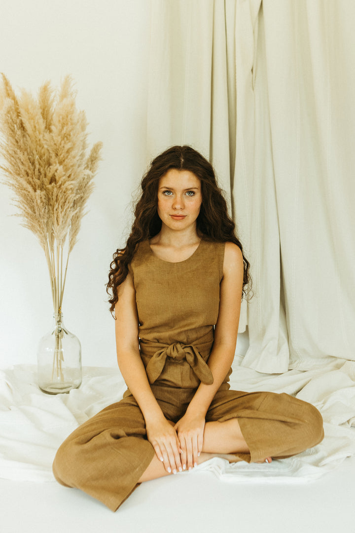 Linen - Wrap Back Jumpsuit, Sleeveles