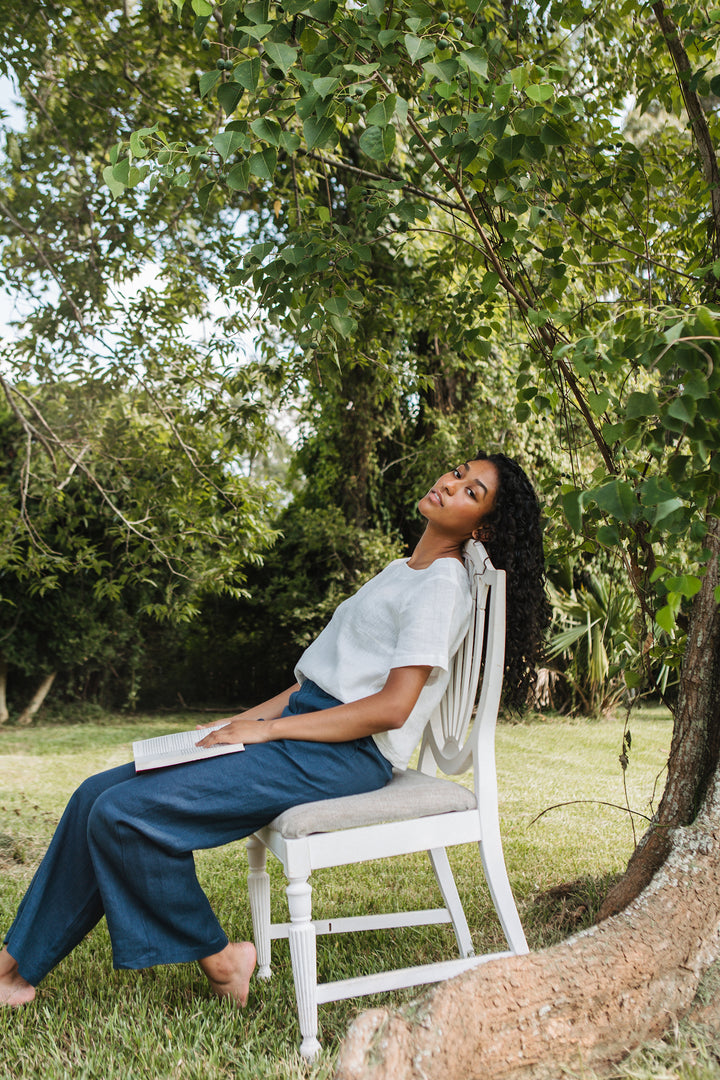 Linen - Wide Leg Pant, Full Length, Elastic Waist