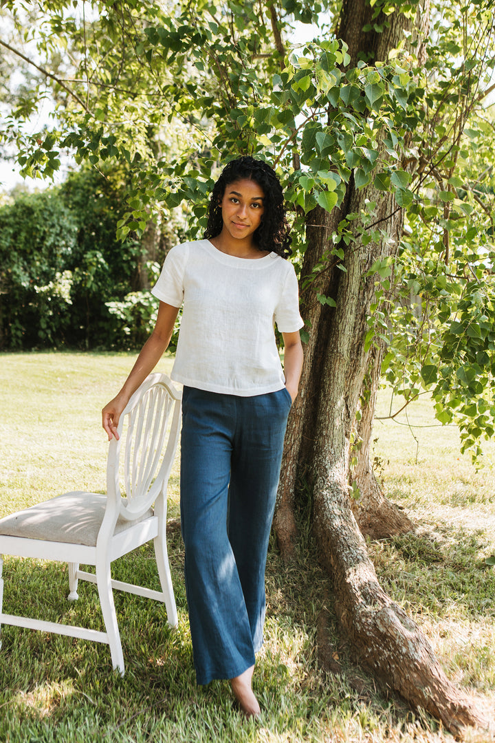 Linen - Wide Leg Pant, Full Length, Elastic Waist