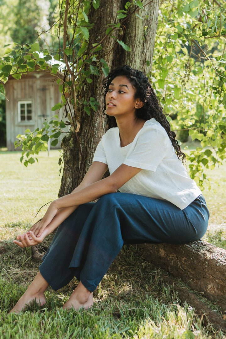 Linen - Wide Leg Pant, Full Length, Elastic Waist