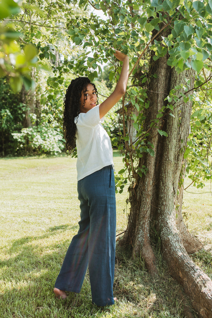 Linen - Wide Leg Pant, Full Length, Elastic Waist