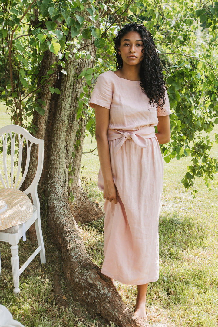 Linen - Wrap Back Dress, Short Sleeve, Long Length