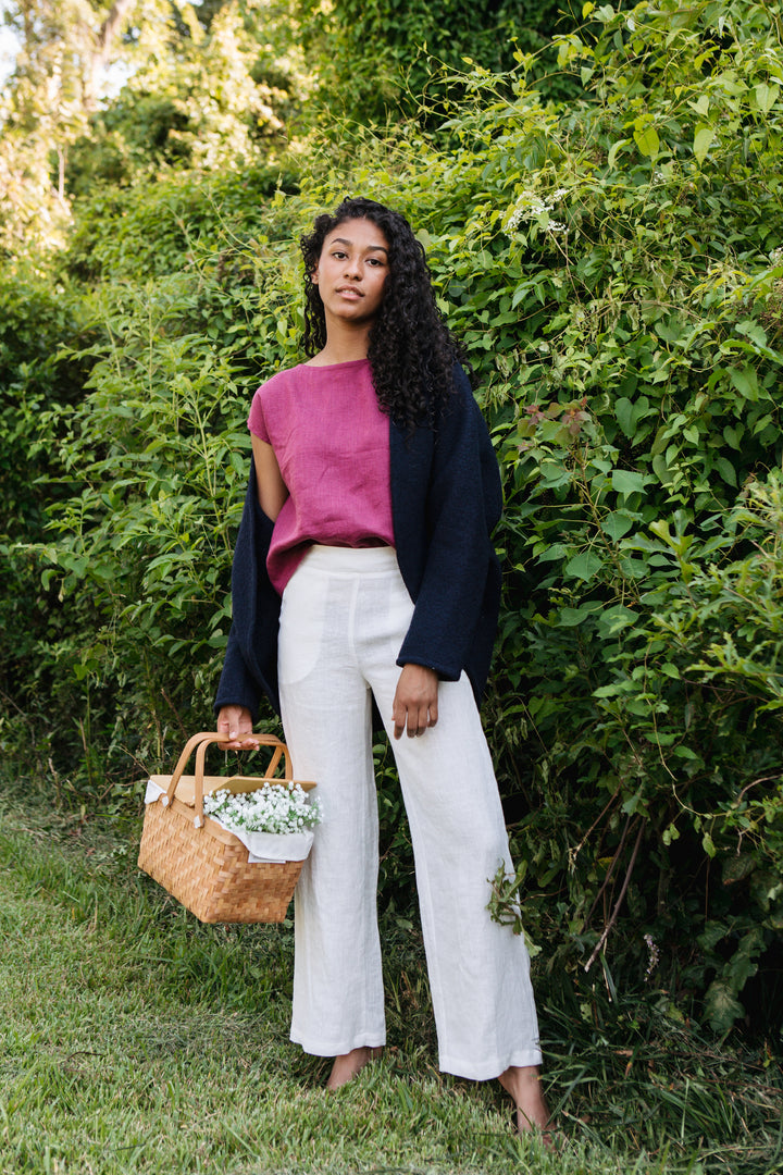 Linen - Wide Leg Pant, Full Length, Flat-Front Waist