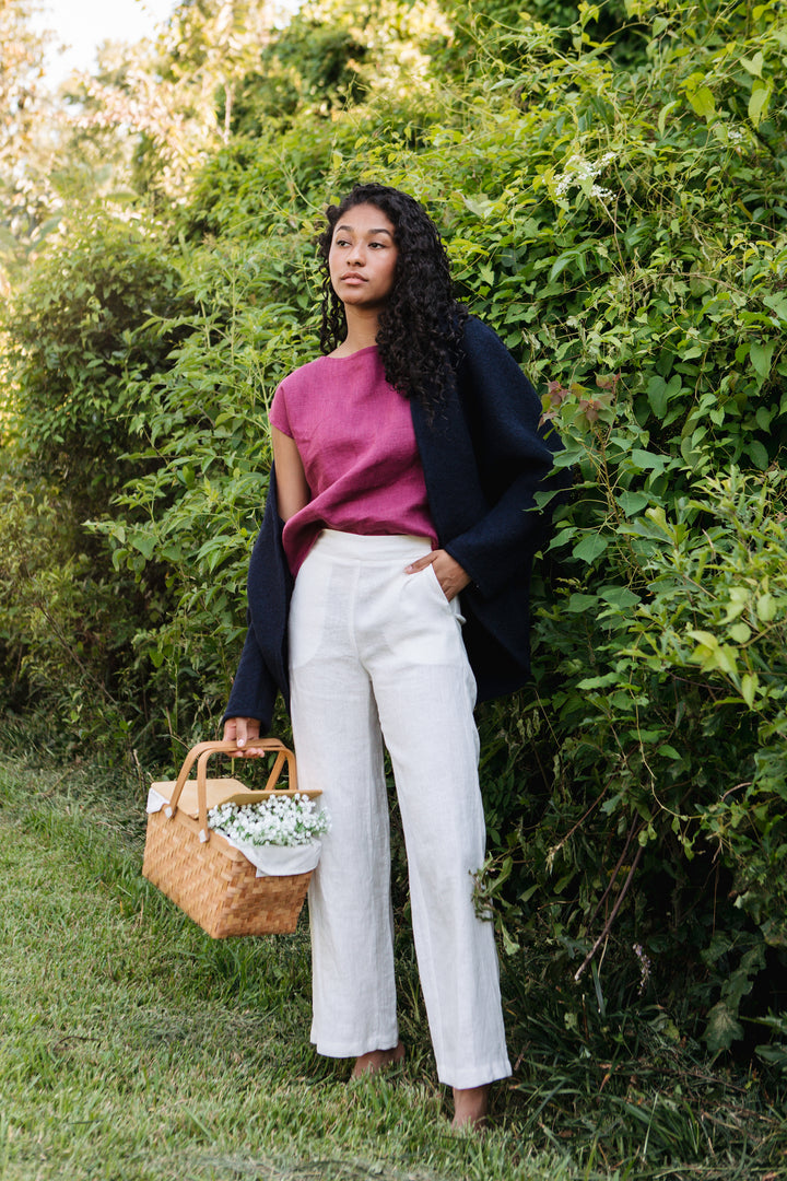 Linen - Wide Leg Pant, Full Length, Flat-Front Waist