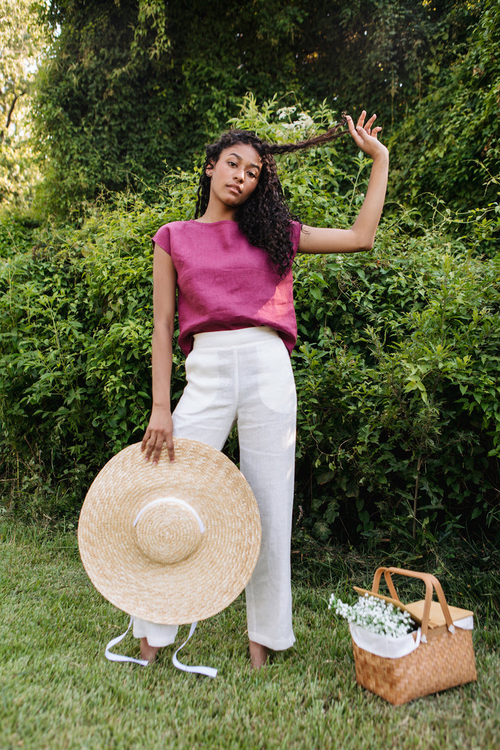 Linen - Wide Leg Pant, Full Length, Flat-Front Waist