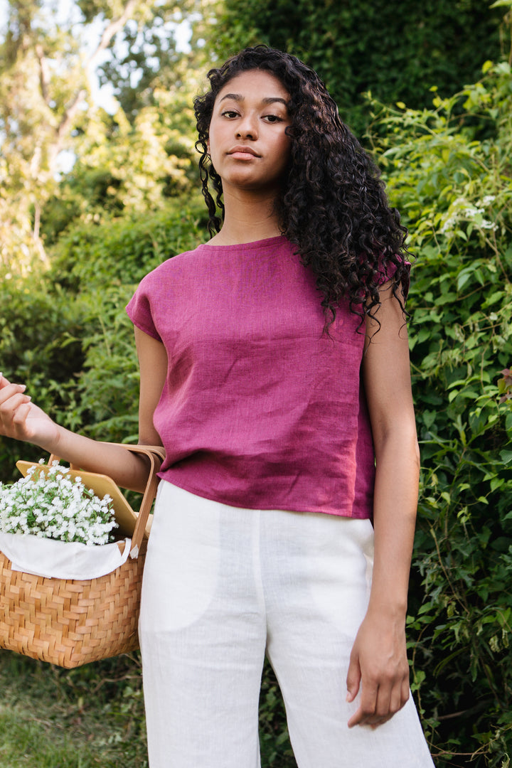 Linen - Wide Leg Pant, Full Length, Flat-Front Waist