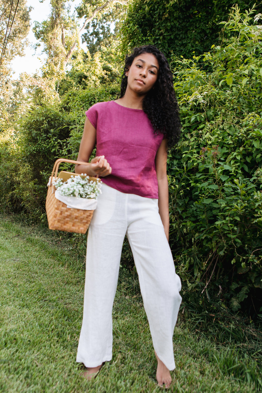 Linen - Wide Leg Pant, Full Length, Flat-Front Waist