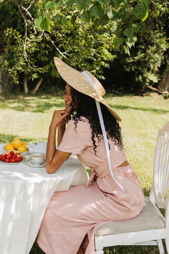 Linen - Wrap Back Dress, Short Sleeve, Long Length