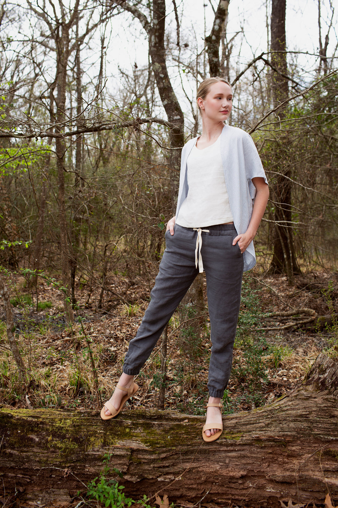 Linen - Jogger, Full Length, Elastic/Drawstring Waist